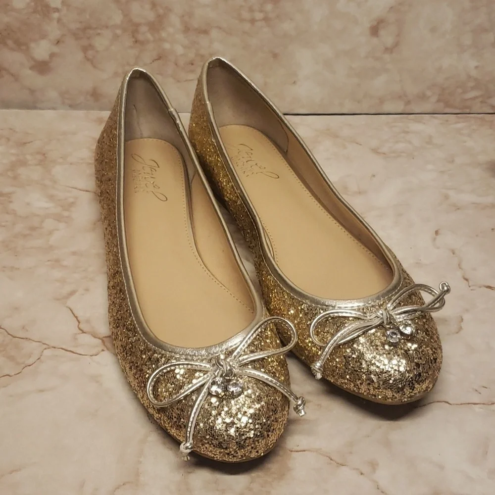 Badgley Mischka gold glitter loafers ballerina flats size 6.5